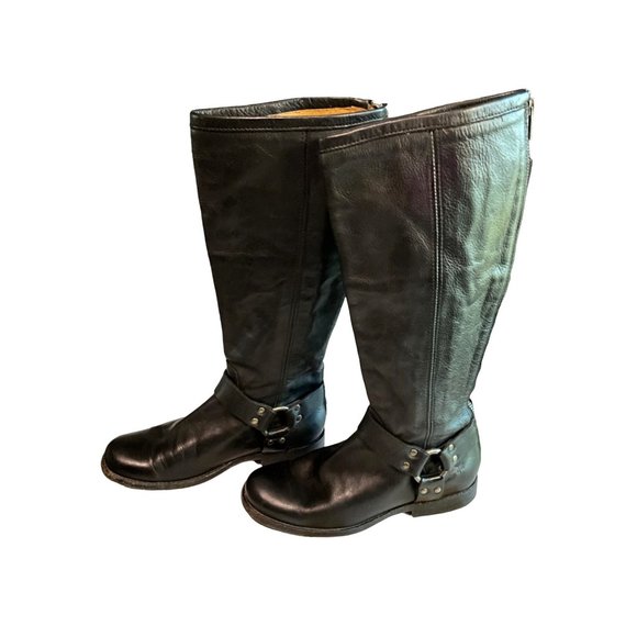 Frye‎ Black Size 7 Biker Style Boots Tall - Picture 1 of 11
